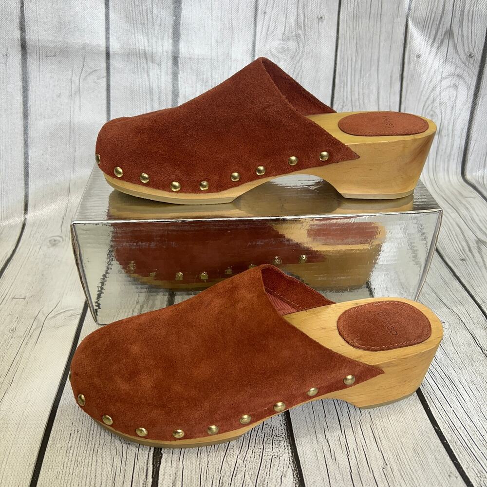 Mango Brown Suede Clog Sandals